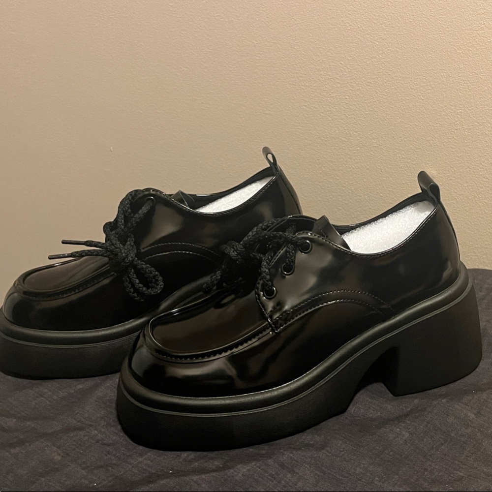 Black Platform Oxford Shoes